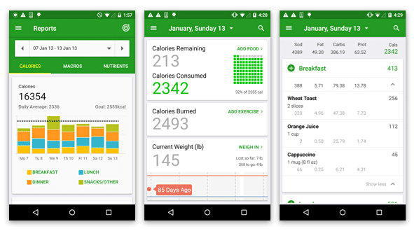 Checking calories screenshots