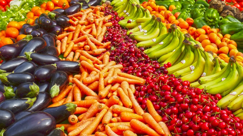 display for different kind of vegetables and fruits