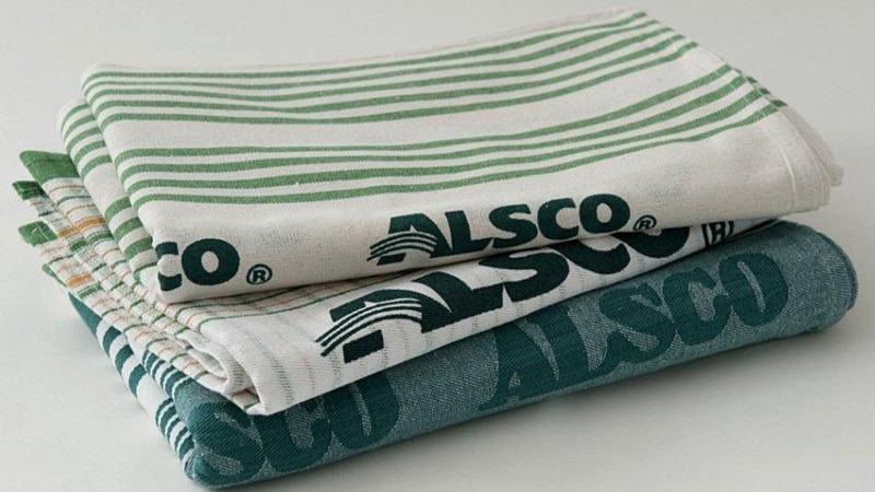 different colour and design of Alsco tea towels