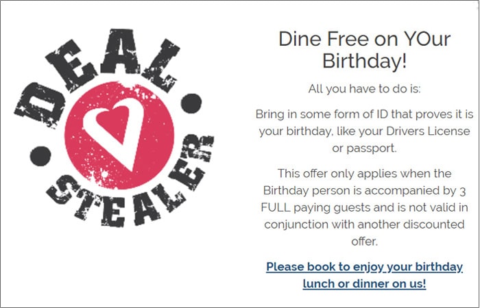 dine for free on your birthday ads