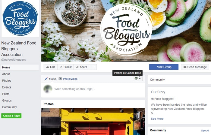 New Zealand food bloggers association Facebook page