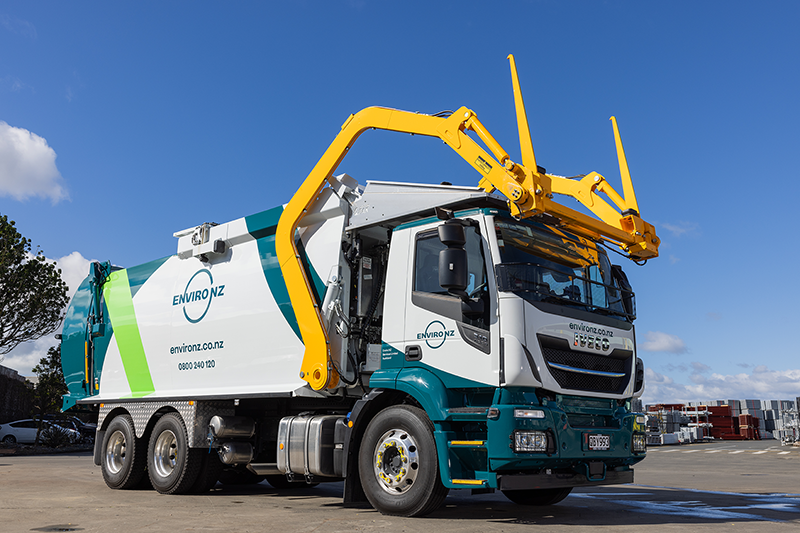 Enviro NZ collection truck with branded cab and lifting equipment
